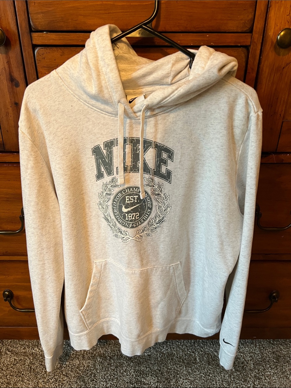 Nike Light Gray Pullover Hoodie with Crest Graphic